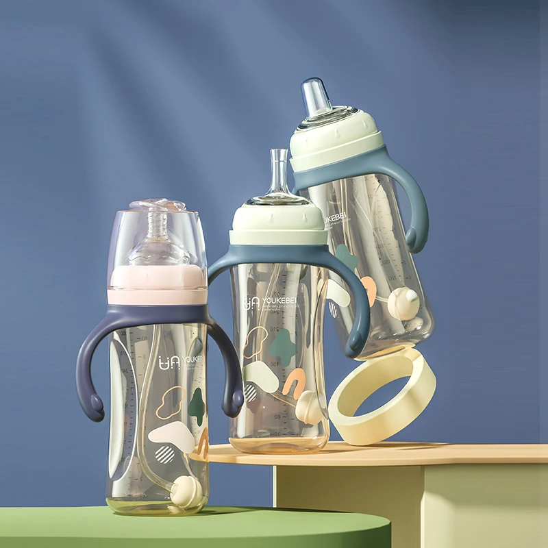 Wholesale New Born Milk Bottle Anti Colic Clear White 300ml Baby Feeding Bottle with Handles NO BPA Biberons Pour Bebe