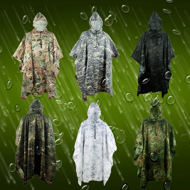 Hunting PVC waterproof camping coat  OEM Covert bionic Ghillie suit cloak camouflage raincoat Multi function tent