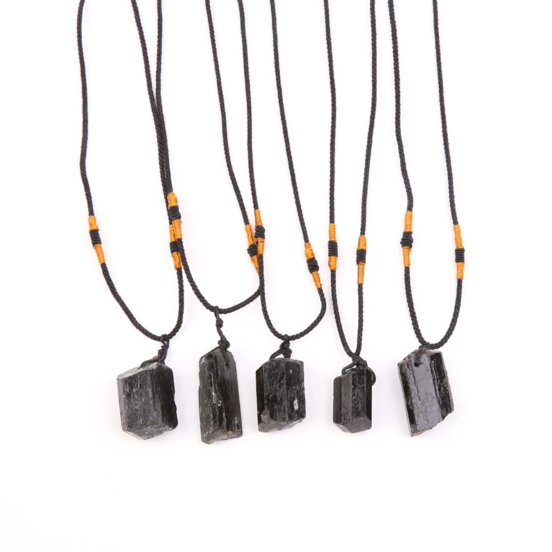 Natural Crystal Rough Stone Pendant Black Tourmaline Necklace Healing Raw Gemstone