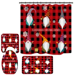 Bindi Wholesale 4 pieces Christmas Pattern Designer Waterproof 3D Polyester Bath Shower Curtains Sets
