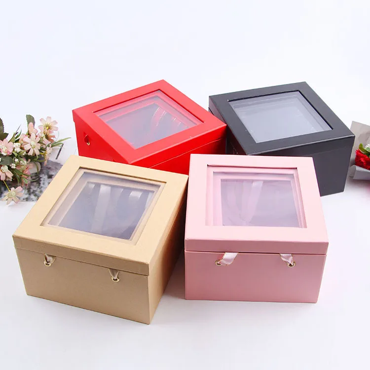 Unique designed square shaped cardboard box for packing flower with PVC window