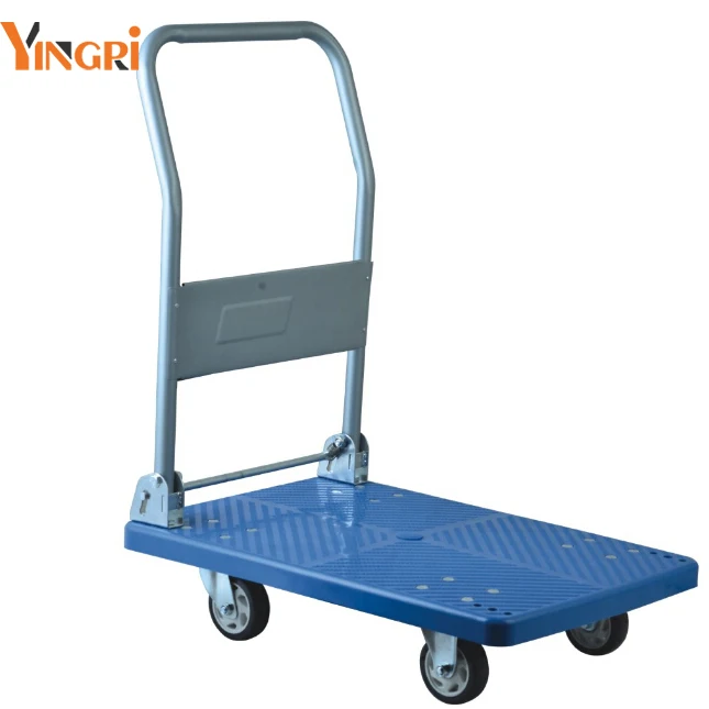 Cheap heavy duty flat 150KG plastic hand trolley cart with 4 wheels