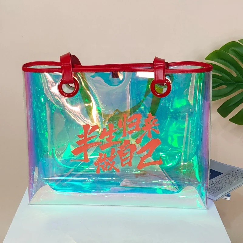 Big recycled neoprene eco friendly lazy cosmetic shopping bag clear design with personalized cool summer new product