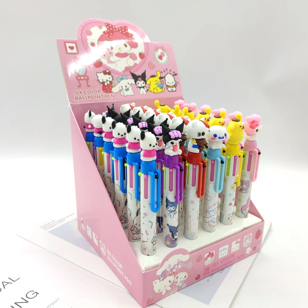 Anime cartoon Sanrios Kulomi Gel Pen 6-color Ballpoint Pen Silicone Figurine Student Multi-color Gel Pen