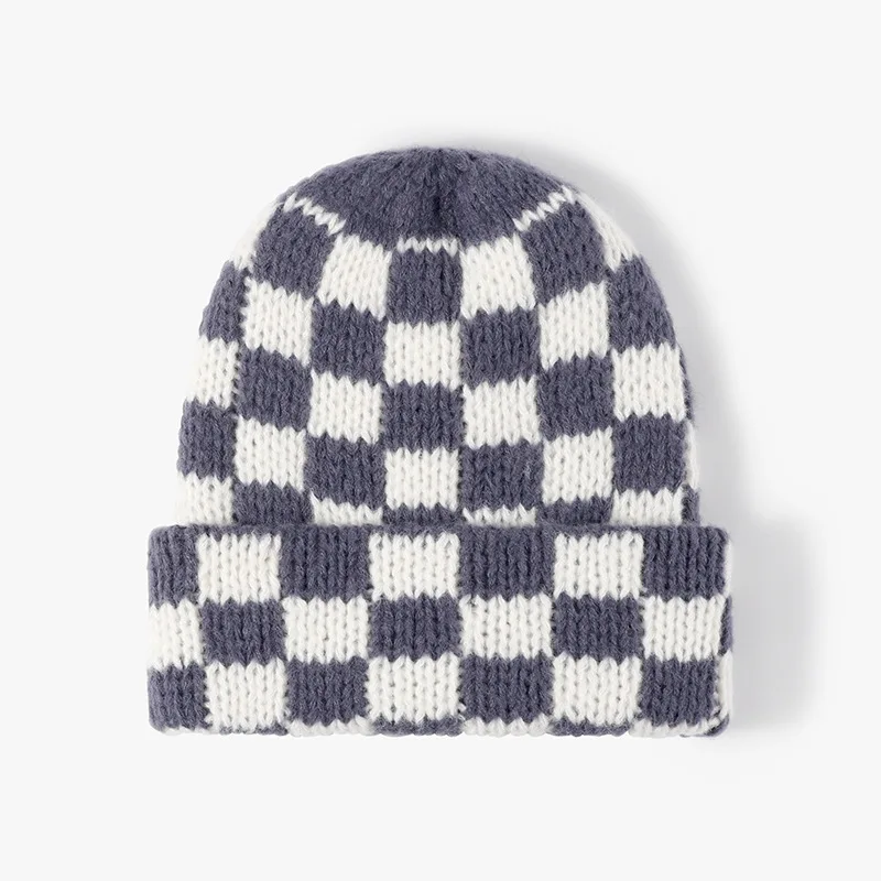 Winter Checkered Flag Beanies Ski Skull Caps Hats Checkered Beanie Skull Cap Elastic Knit Hats Warm Cuffed Beanies For Women Men