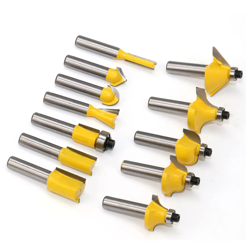 Alpha Dropshipping 12pcs cnc carbide router wood cutting bits set milling cutter for wood