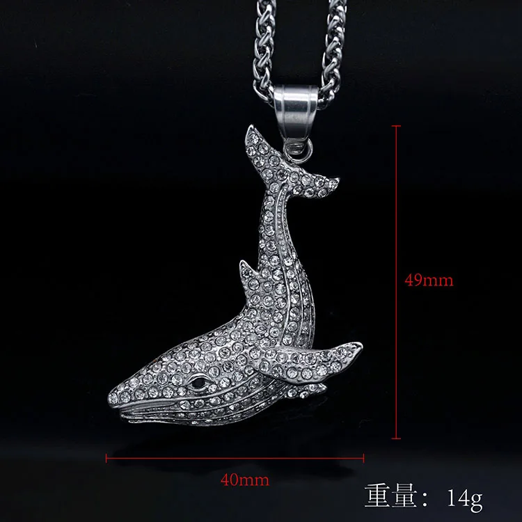 Custom Wholesale Classic Style Cute Jewelry Stainless Steel Bling Zircon Dolphins Pendant Necklaces For Women