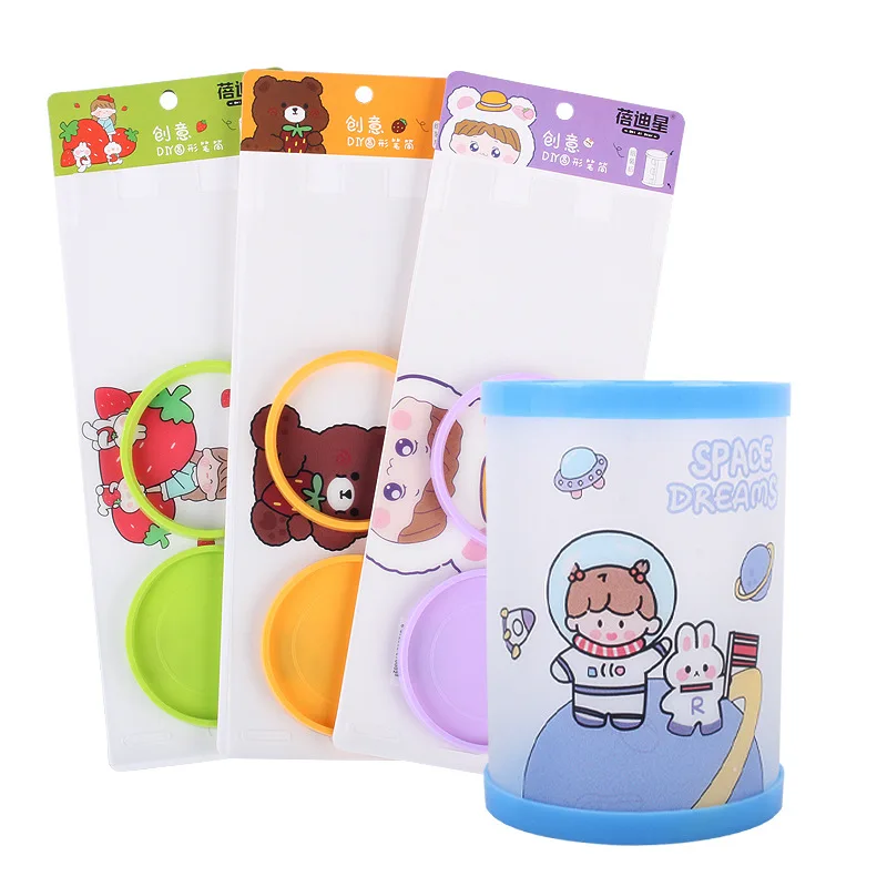 Promotional Creative Round Pencil Holder Office Storage Holder Desktop Storage Bin Cartoon Stationery Pen Holder