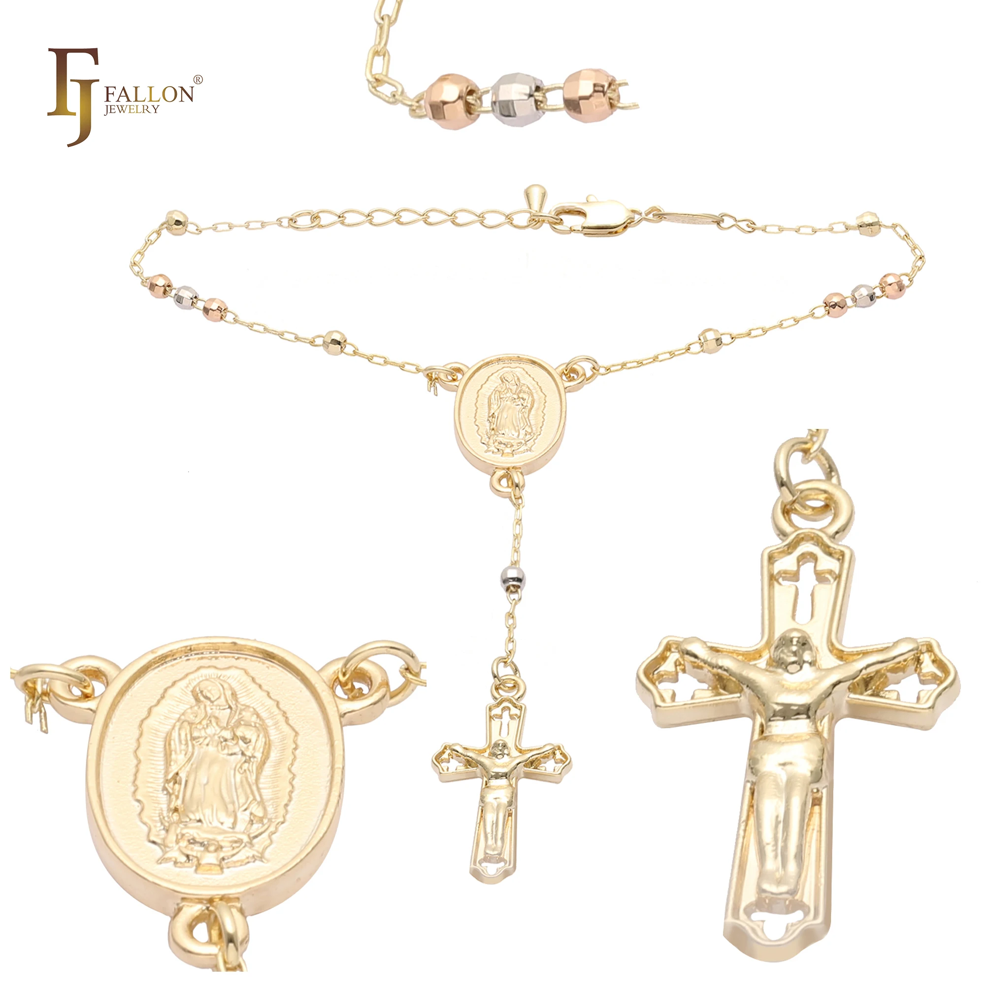 Z54190096 FJ Fallon Fashion Jewelry Italian Virgin Of Guadalupe Catholic Rosary Necklace Plated In 14K Gold Two Tone Sample OK