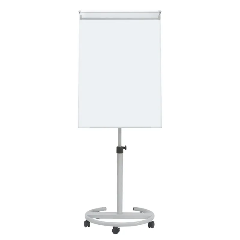 Factory Custom Mobile Flipchart With Wheels Magnetic Glass Board Round Tubular Base Of Heavy Duty Steel For School Office