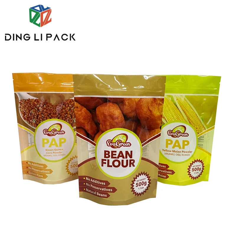 Food grade 500g powder packaging plastic stand up zipper bag for bean flour