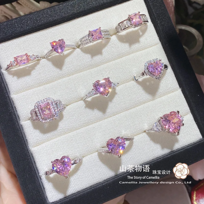 pink sapphire and diamond ring Exquisite 18K Plated Radiant Zirconia pink heart ring different design large diamond open ring