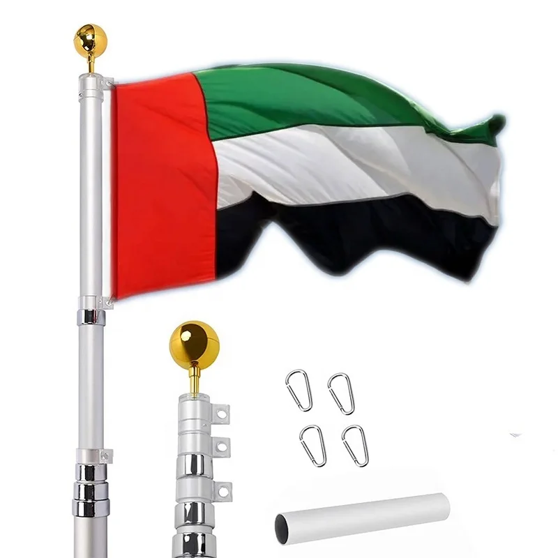 30ft with 2 Flags Gold Ball Top for Residential or Commercial Silver portable flag pole aluminum flexible flagpole