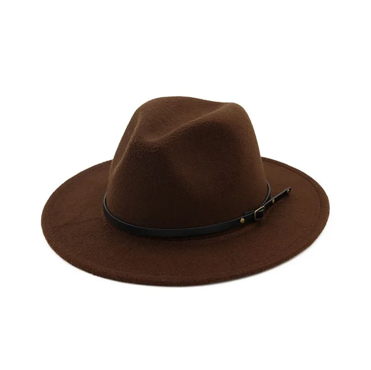 manufacture designer ladies premium wool felt cap women wide brim big fedora hat classical panama cap with leather belt