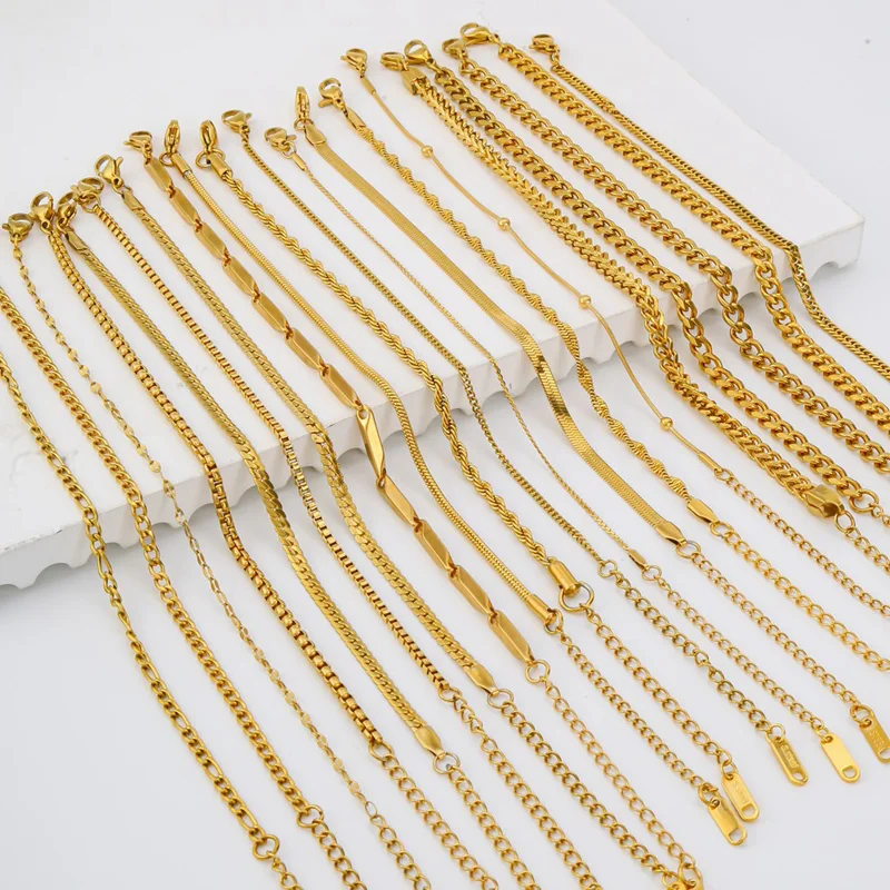 Waterproof  Snake Chain Bracelets 18K Gold Plated Stainless Steel Cuban Chain Stackable Bracelet Women Jewelry