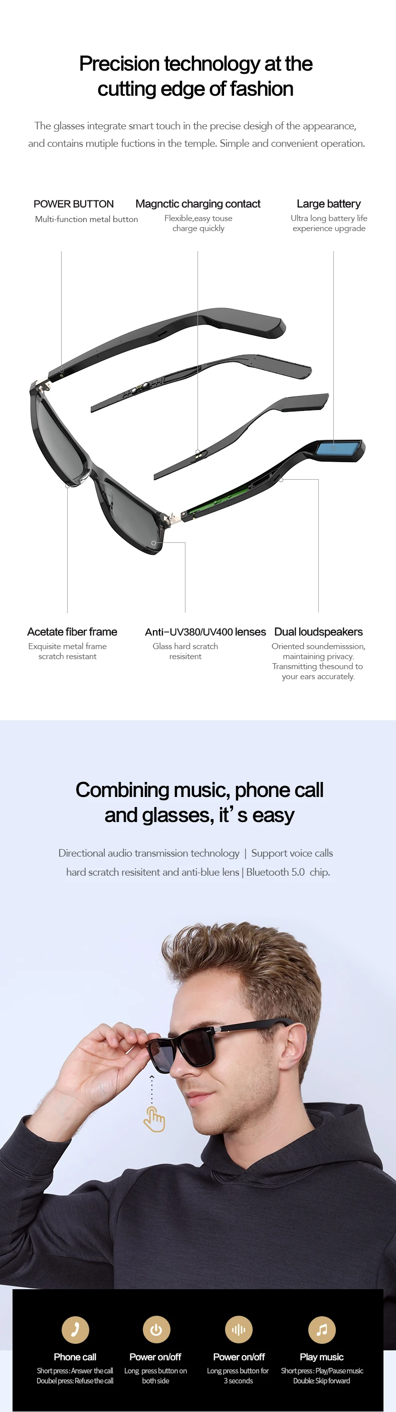 Лидер продаж 2022 многофункциональные умные очки Bluetooth подключенные к видео поляризованные солнцезащитные в реальном времени