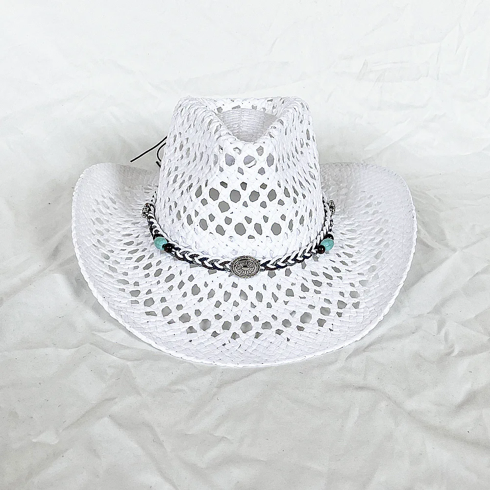 Handmade hollowed grass roll along cowboy hat outdoor beach hat travel shade cowboy hat