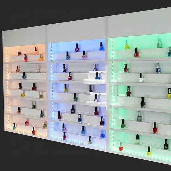 New nail art polish wall display stands nail rack with LED lighting