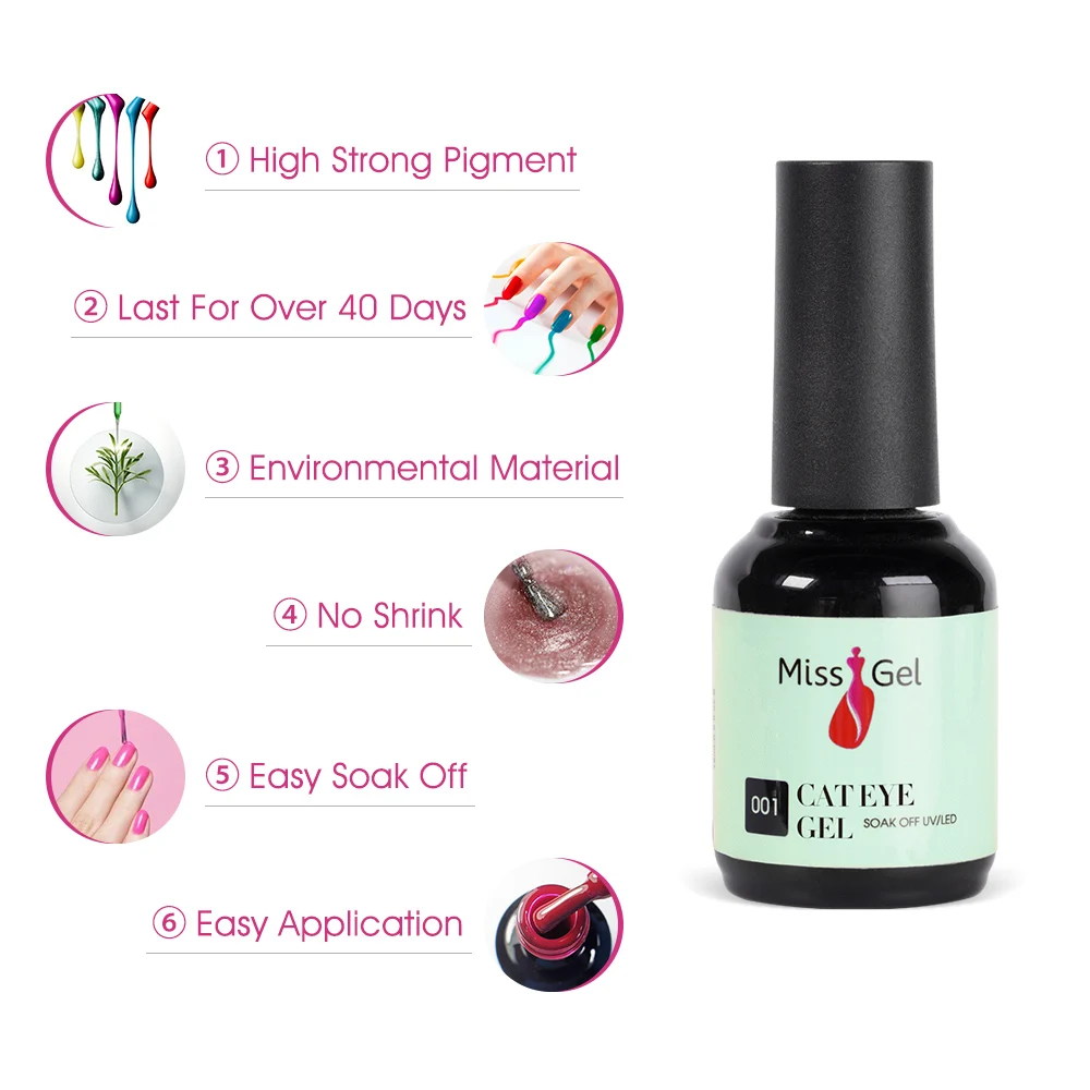 Missgel OEM nail magnetic 18 colors kit colors 9d UV gel crystal gel cat eye 3d cat eye gel polish
