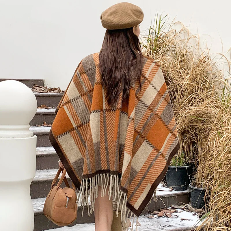 winter plaid shawl polyester wholesale factory high quality warm scarf tassel for women and girls