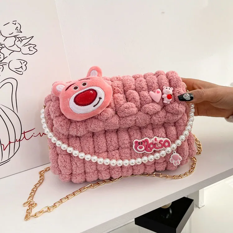 Wholesale colorful crochet knitting fashion women hand sewing shoulder bag crossbody dIY kit material cloth hand woven bags