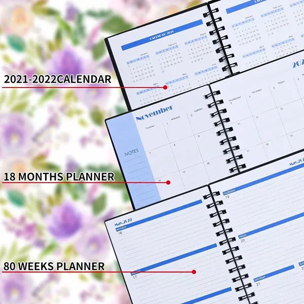 2022 Custom Logo Office School Weekly Diary Notebook Journal Pu Leather Softcover Spiral Planner