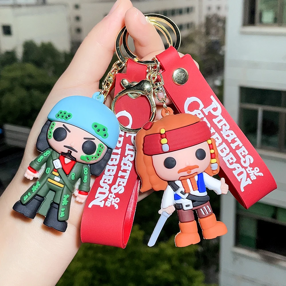 LC276 Pirates of the Caribbean Movie Mini Action Figure Keychain Cute Kawaii Creative 3D PVC Silicone Key Chain Rings Pendant