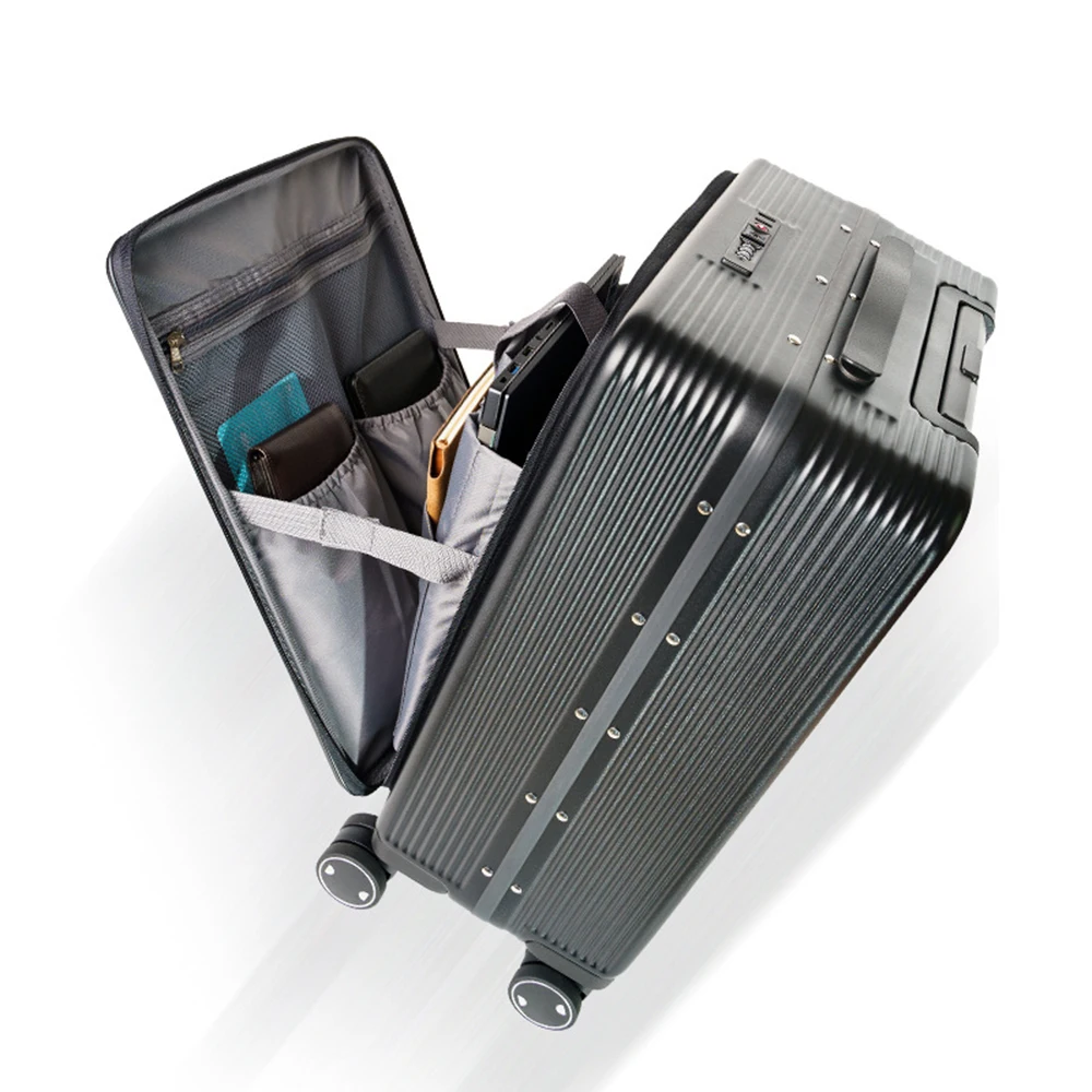 18 Inch Front Open Boarding Suitcase With TSA Lock Aluminum Alloy Trolley