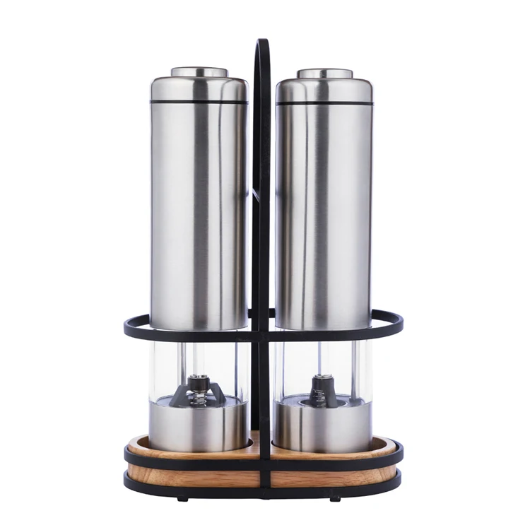 Amz Hot portable Stainless Steel Salt and Pepper Spice Grinders Set with stand