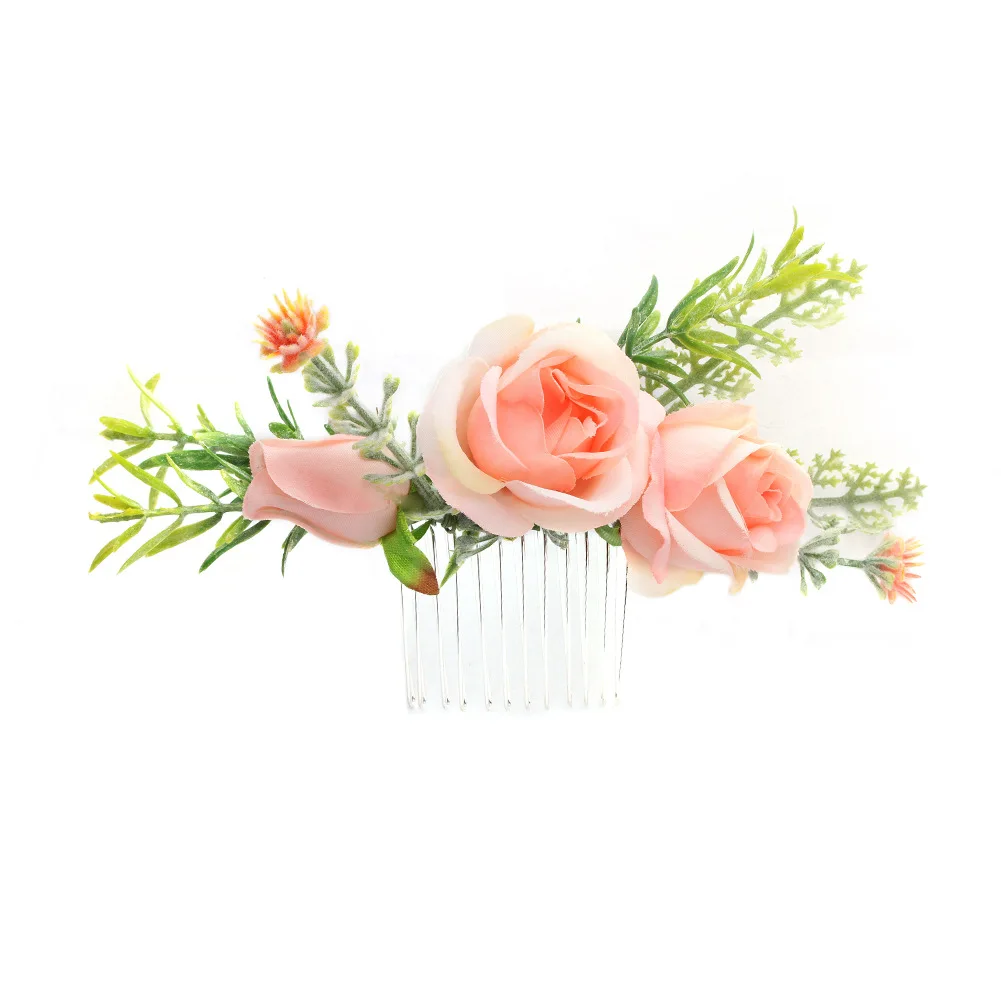 Qetesh Handmade Cloth Flower Bride Hair Comb Beach Wedding Headdress