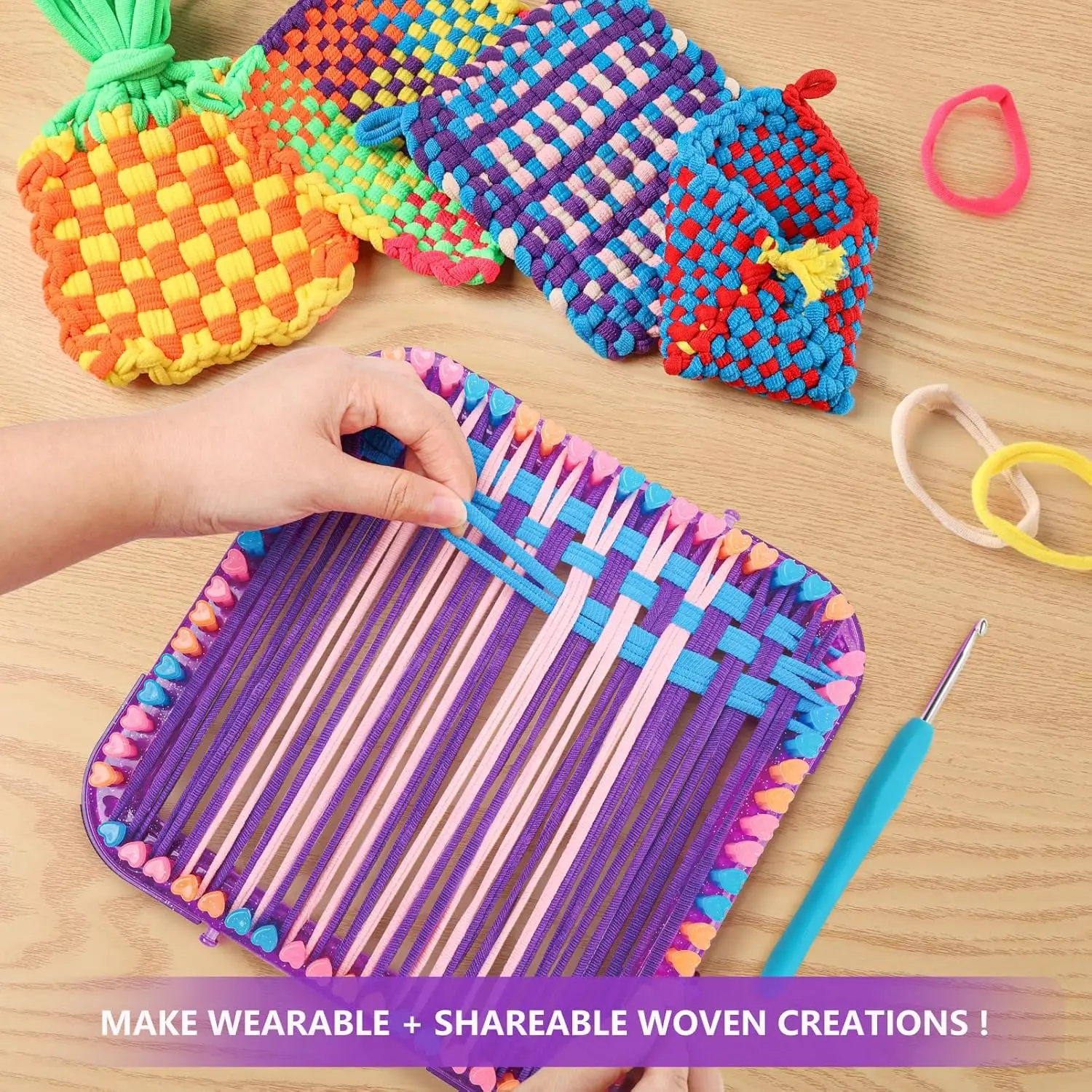 Weaving Loom Kit Toys Crafts for Kids and Adults - Sturdy Frame Potholder Loom Making Kits Portable Box and Craft Loops