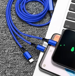 Заводской OEM 3 в 1, нейлоновый плетеный кабель 2A micro usb type C, зарядный кабель для телефона iphone, samsung, huawei, usb-кабель