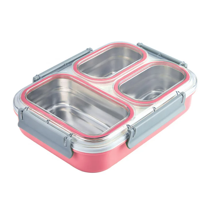 SS304 food grade leakproof wholesale school 3/4 compartment insulated stainless steel bento lunch box