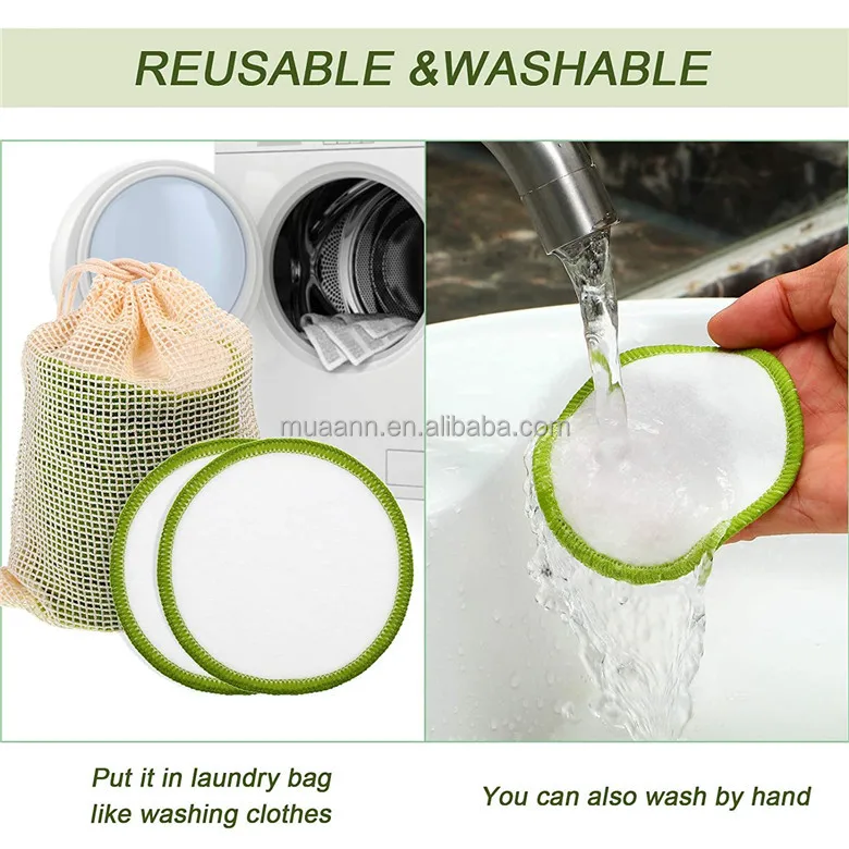 Биоразлагаемые Моющиеся Многоразовые салфетки для снятия макияжа с логотипом на заказ, круглые органические бамбуковые хлопковые салфетки для снятия макияжа