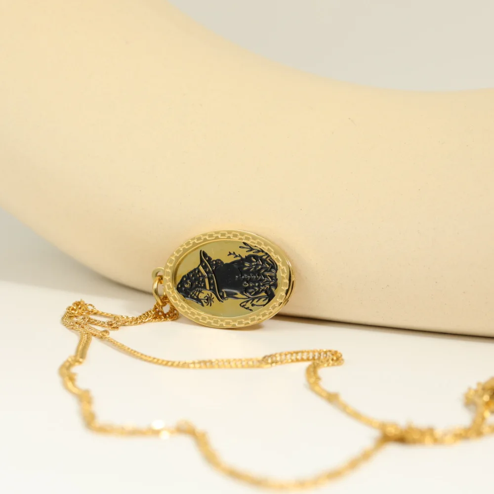 Minimalist Designer Stainless Steel 18k Gold Plated  Black Cat Carve Tarnish Free Fine Jewelry Friendship Necklace