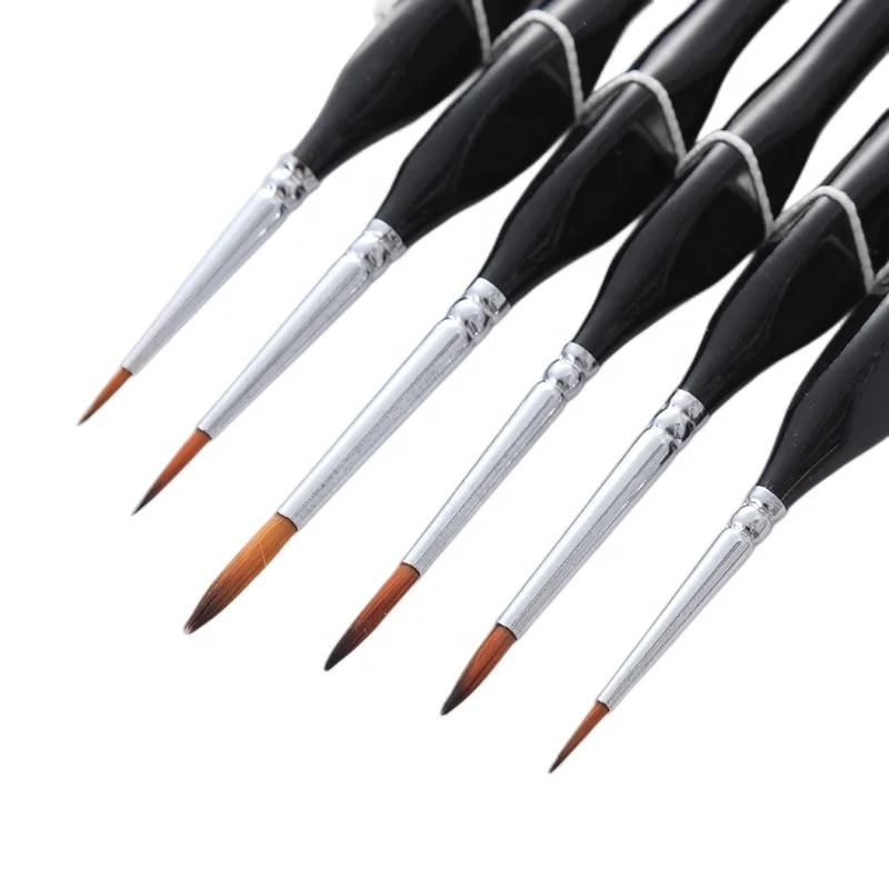 Keep Smiling 6pcs Black Wooden Poles Fine Art Painting Gouache Watercolor Detail Paint Brush For Oil Painting