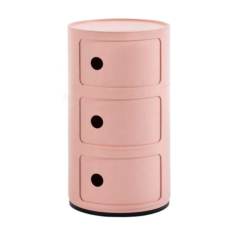 Morezhome high quality plastic round bedside table storage cabinets with three elements