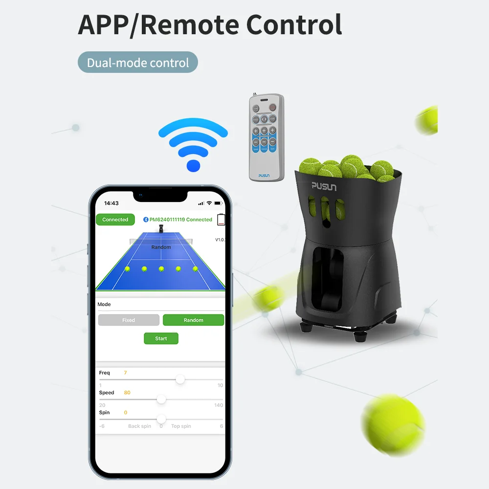 High-quality tennis ball launcher, 120-ball capacity APP remote control for tennis and padel training remote tennis ball machine