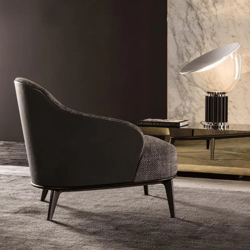 Solid Wood Frame Modern Sofa Chair Living Room Grey Fabric Covers Leslie Armchair