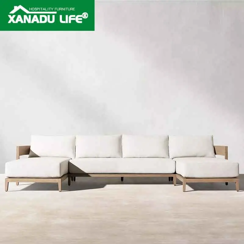 
Wood Modular Sofa Outdoor Couch Set All Weather Teak Sofa Luxury Sofa Set Waterproof Cruise Gazebo Resort Teak L Shape Lounge 