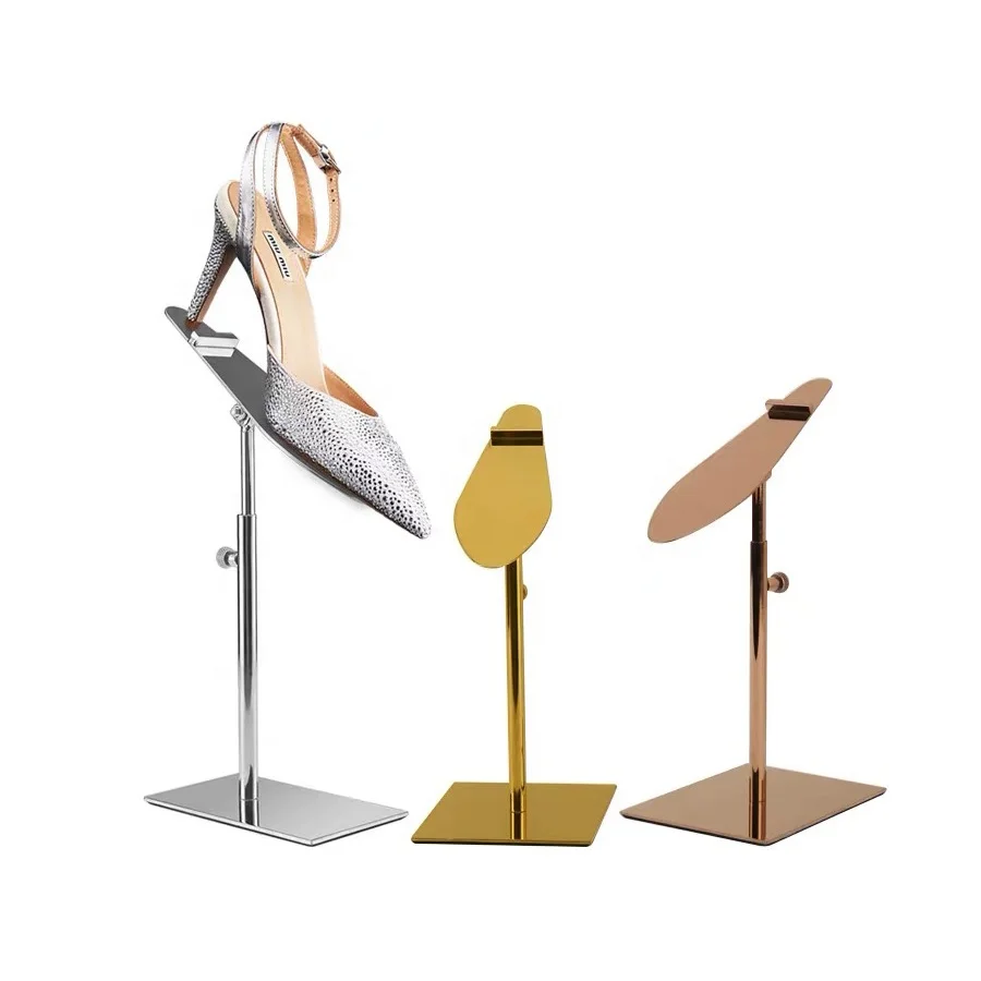 Retail Adjustable Height Metal Shoe Display Stand Golden Silver High Heel Shoes Display Racks Holder