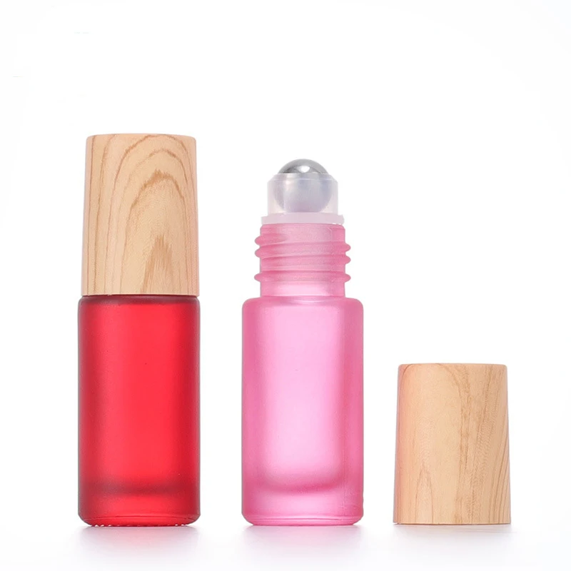 Rainbow roller bottle 5ml Different Color Frosted Glass Roller Bottle With Roll On Bottle
