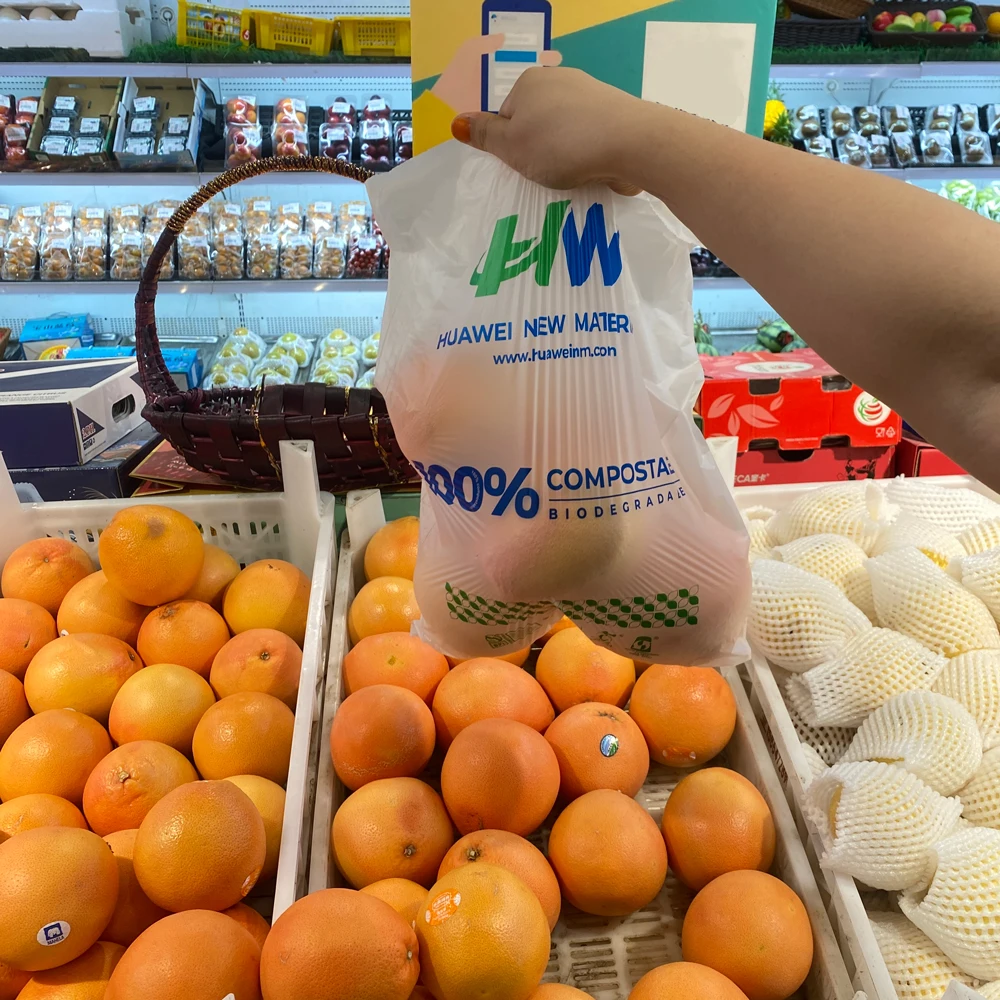 Compostable Fruit Perforated Plastic Market Produce Bag Corn Starch Biodegradable Flat Roll Fruit Vegetable Bag