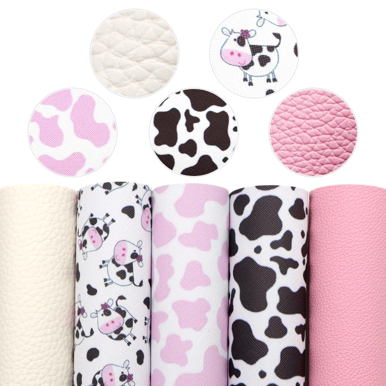 30x140cm Cow Spot Print Solid Color Faux Leather Sheets Synthetic Leatherette Fabric for Bag Crafts Hairbows Earring DIY 45130