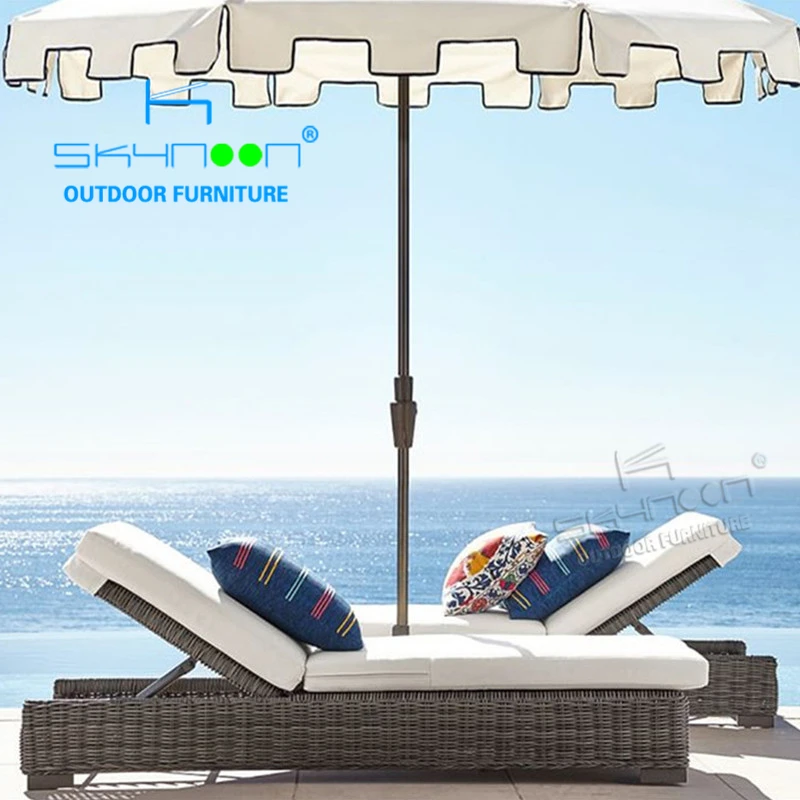 Latest designed Luxury modern design beach sun lounger All weather rattan sunbed Leisure Style wicker chaise lounge(13044T)