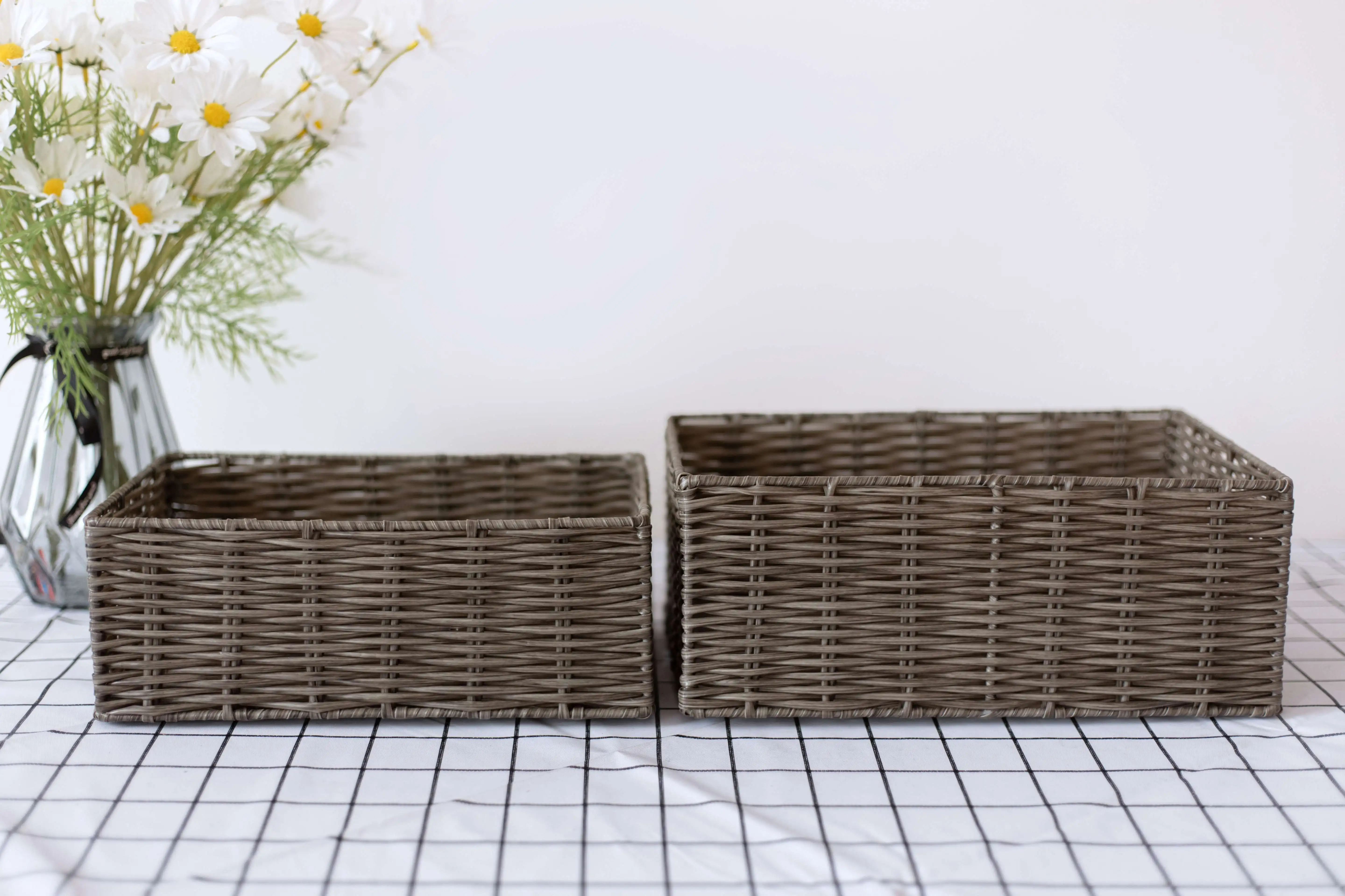 rectangular hand woven soft with holes plastic pp basket storage rattan basket