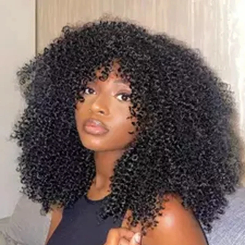 Water Wave Human Hair Wigs With Bangs Full Machine Made Jerry Curly Short Human Hair Wigs For Women Remy Pixie Cut Bob Wig