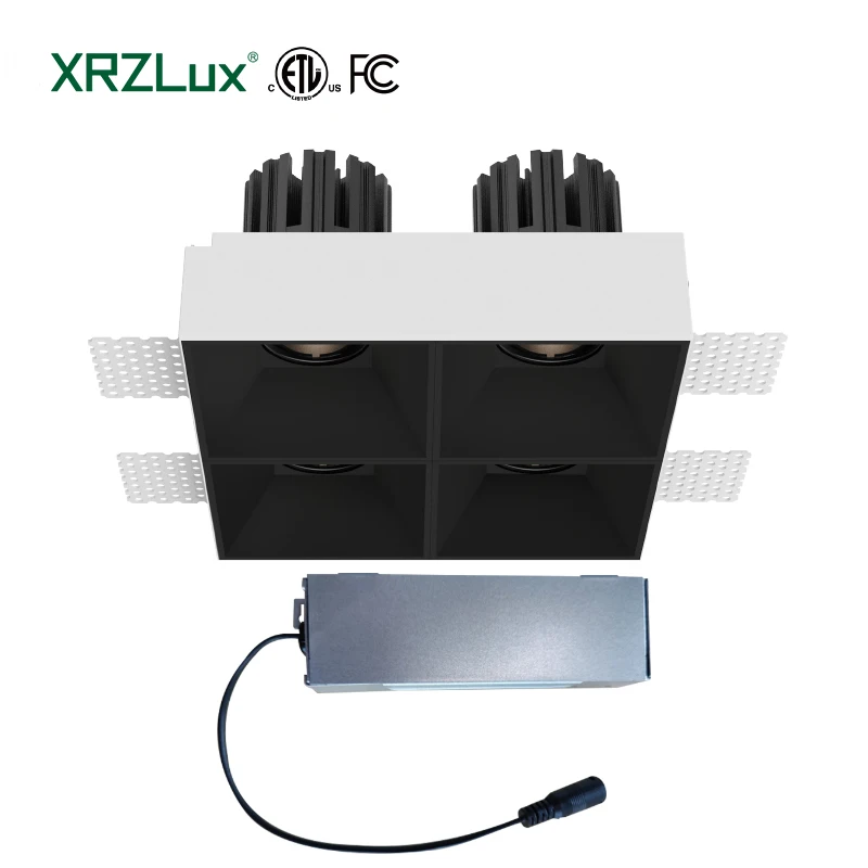 XRZLux Square ETL LED COB Downlight Anti-glare 10W Four Heads LED Ceiling Spotlight Flicker Free Home Hotel Recessed Lighting
