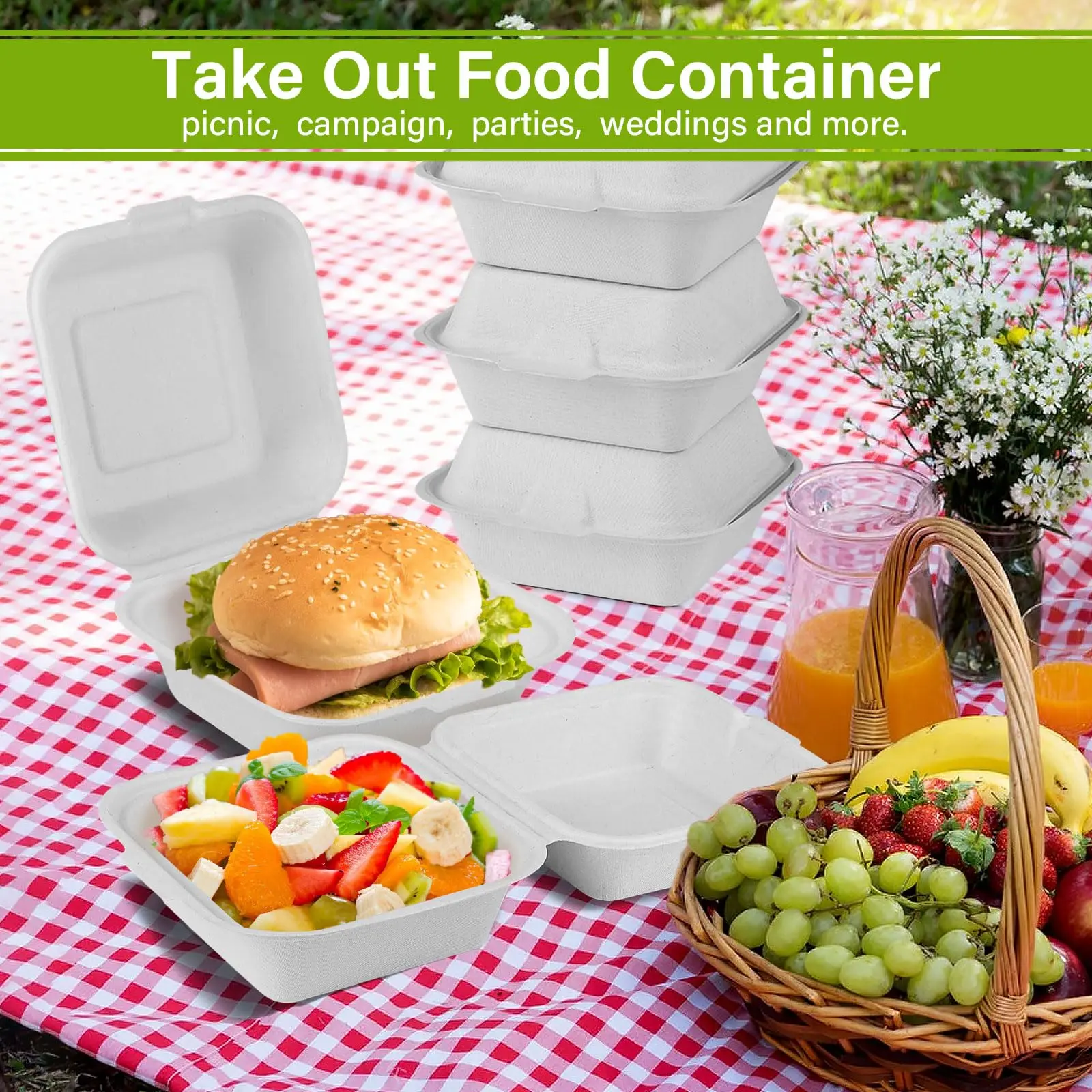 Custom Disposable Food Grade Burger Box Clamshell Food Containers White Burger Cute Lunch Box