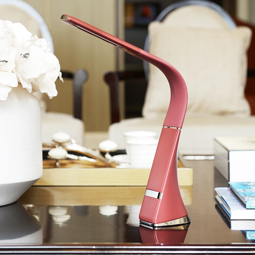 Modern Stylish Flexible Goose-Neck Arm Imitation Leather LED Table Lamp Build-in Lithium Battery Rechargeable Reading Lamp